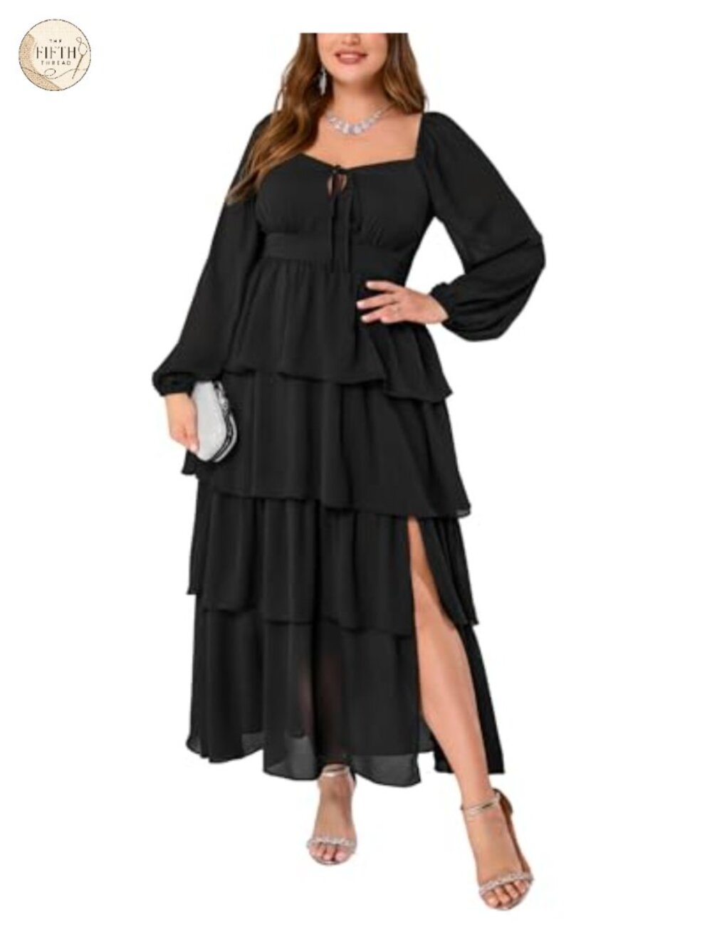 Plus Size Long Sleeve Tiered Semi Formal Wedding Guest Maxi Dress